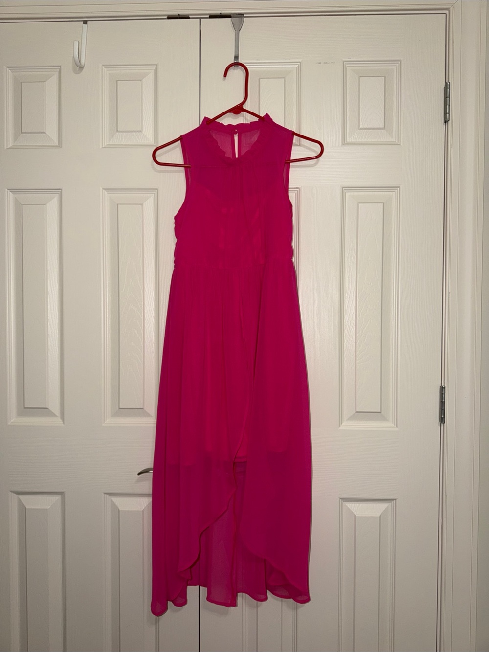Girls Bright Pink Sleeveless Hi-Low Party Dress